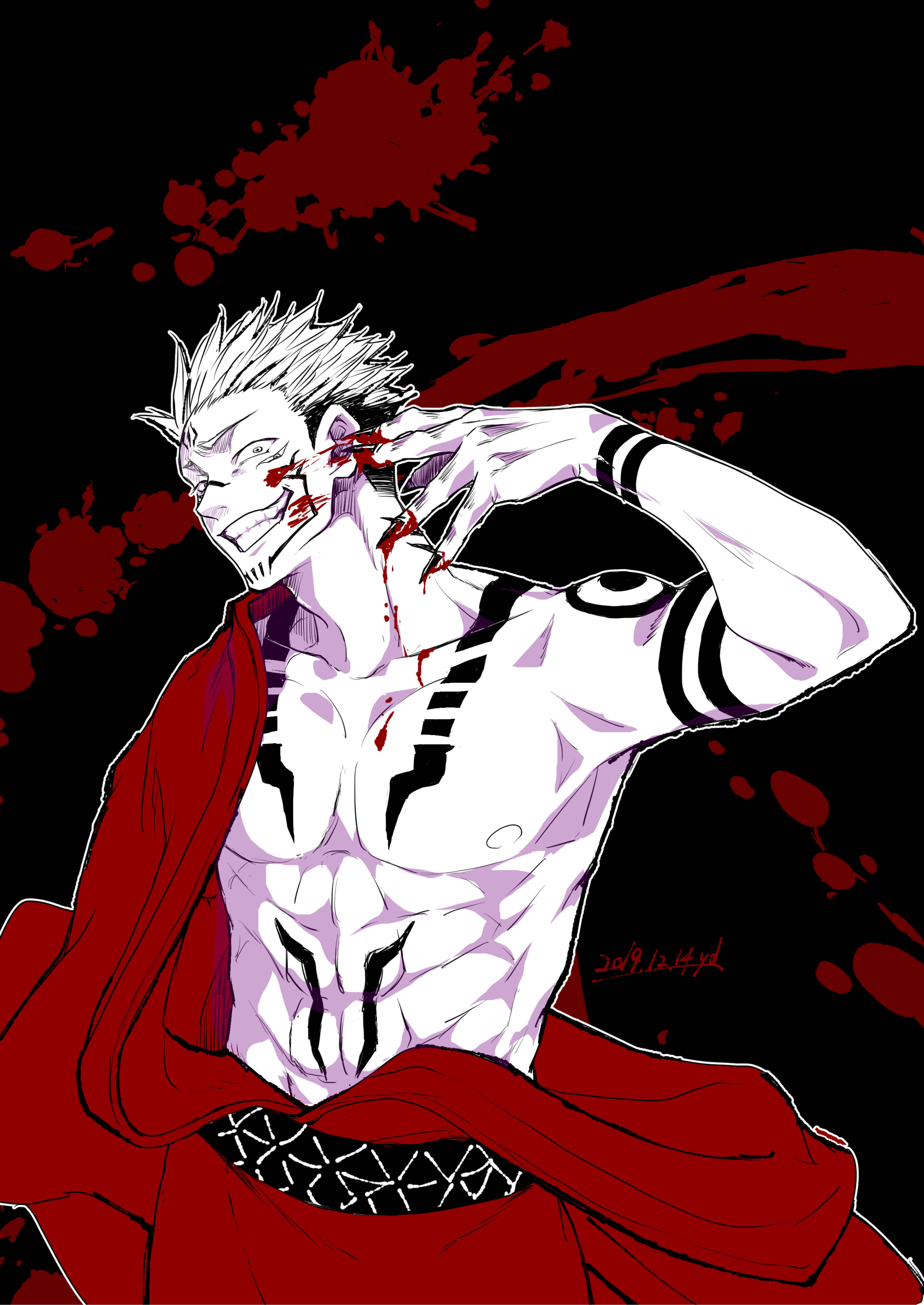Сукуна от Jujutsu Kaisen в червено юката Тапет