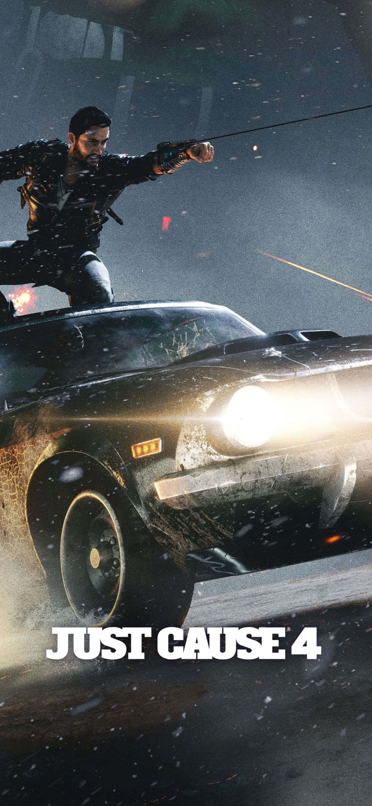 постер Just Cause 4 с мъж, каращ кола Тапет