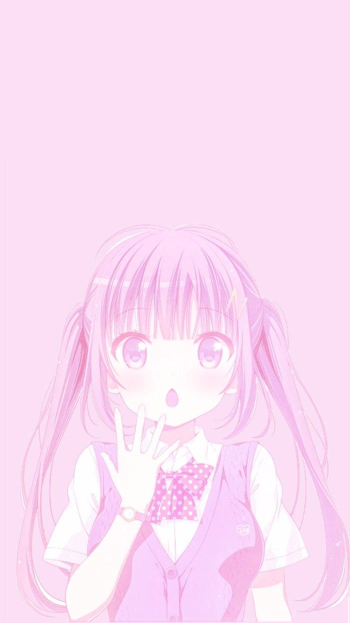 Kawaii аниме ученица в розовом Тапет