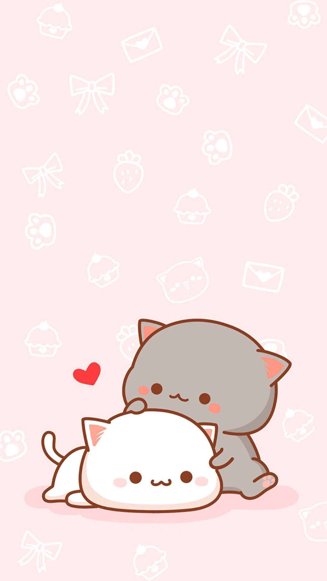 Kawaii аниме котка Праскова и Гома Тапет