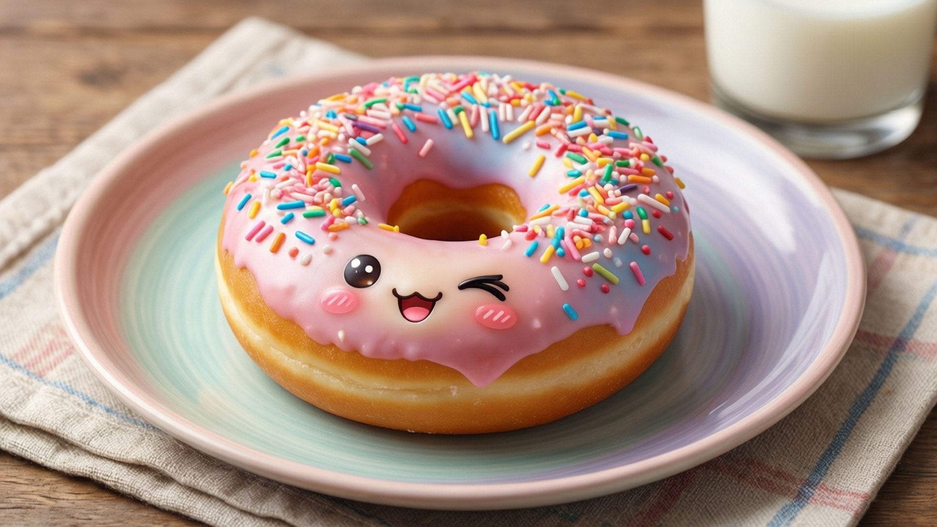 Kawaii поничка и мляко Тапет