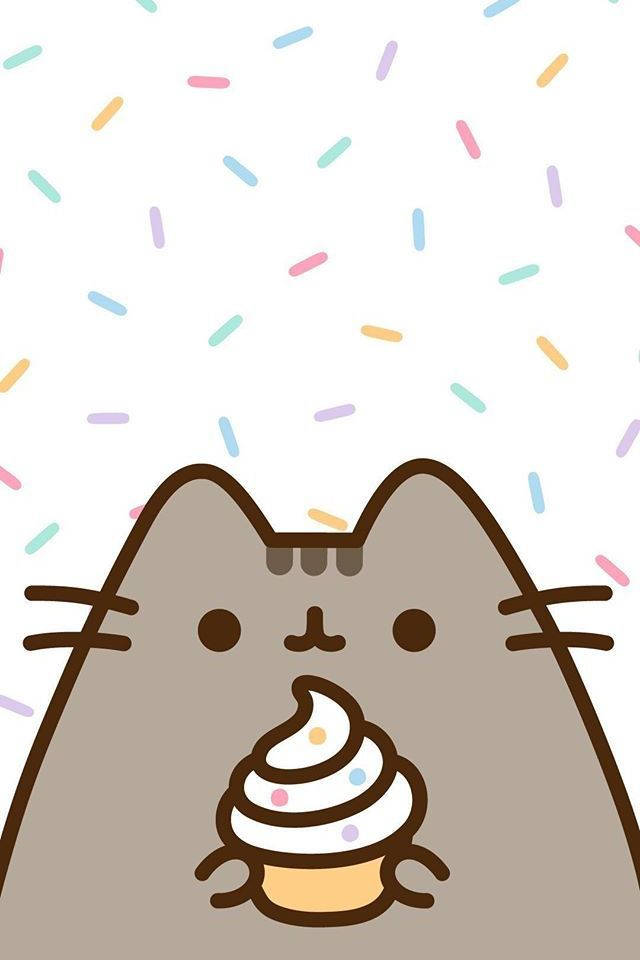Kawaii HD Pusheen държащ кексче Тапет