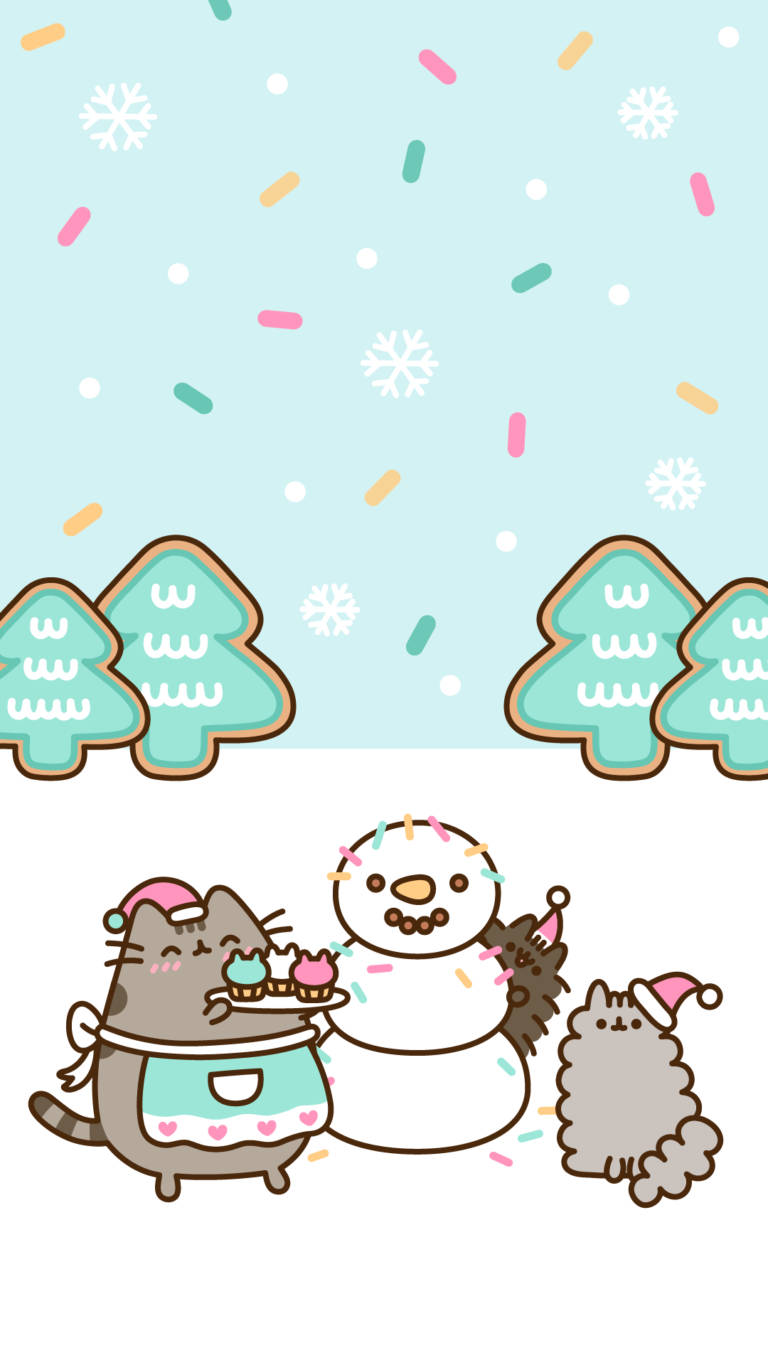 Kawaii HD Pusheen празнува Коледа Тапет