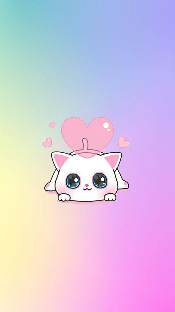 Kawaii HD Сладка бяла котка Тапет