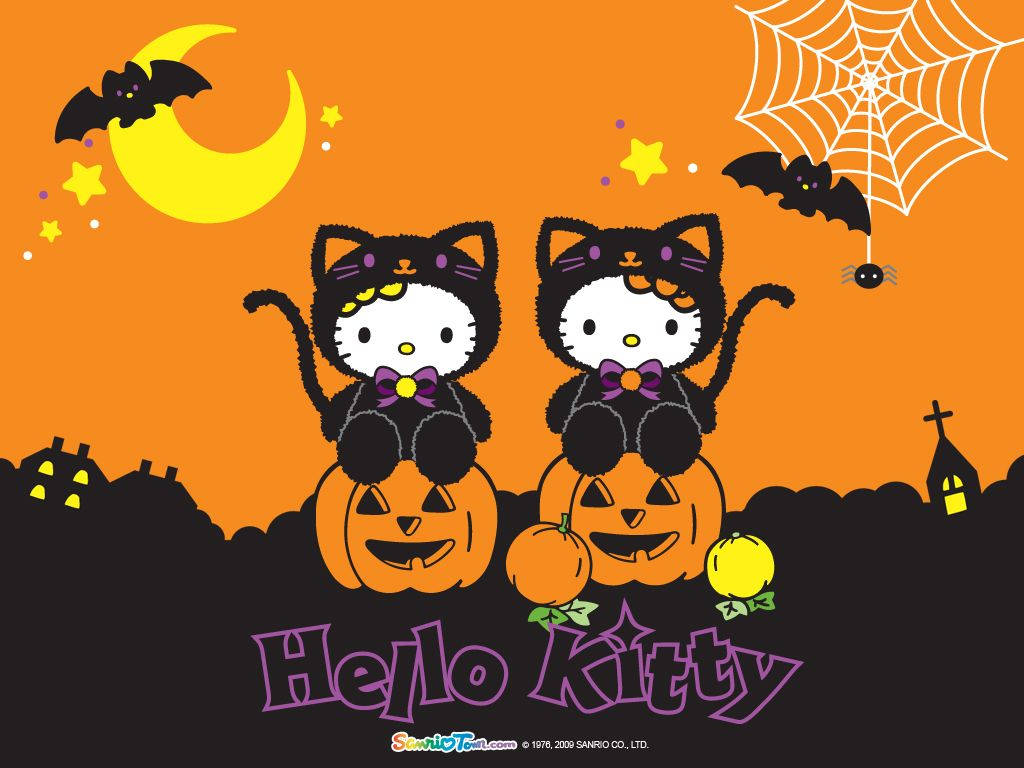 Kawaii Хелоуин Две Hello Kitty Тапет