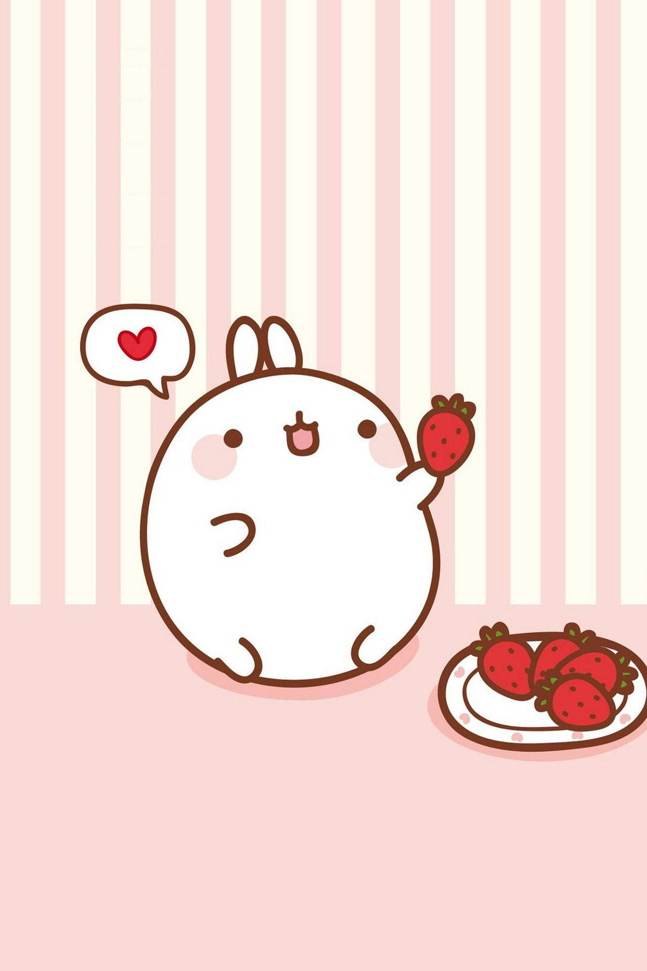 Kawaii Molang се наслаждава на ястие, пълно със сърца Тапет