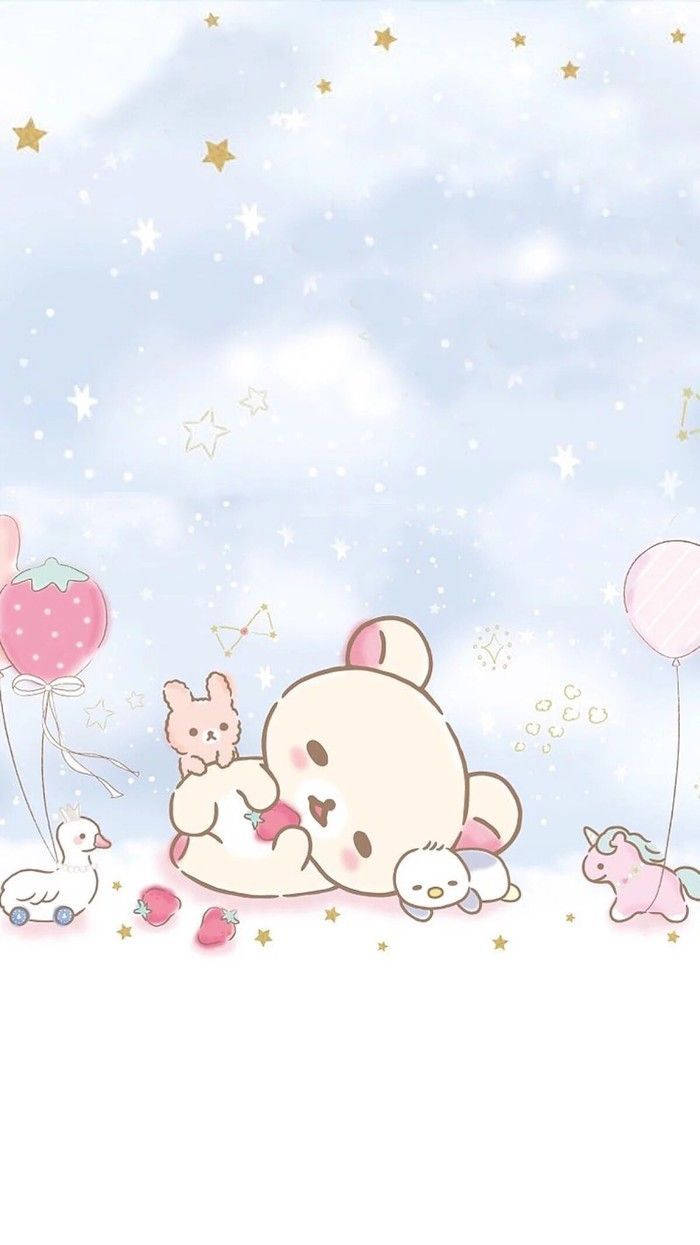 Kawaii Rilakkuma с розови герои Тапет