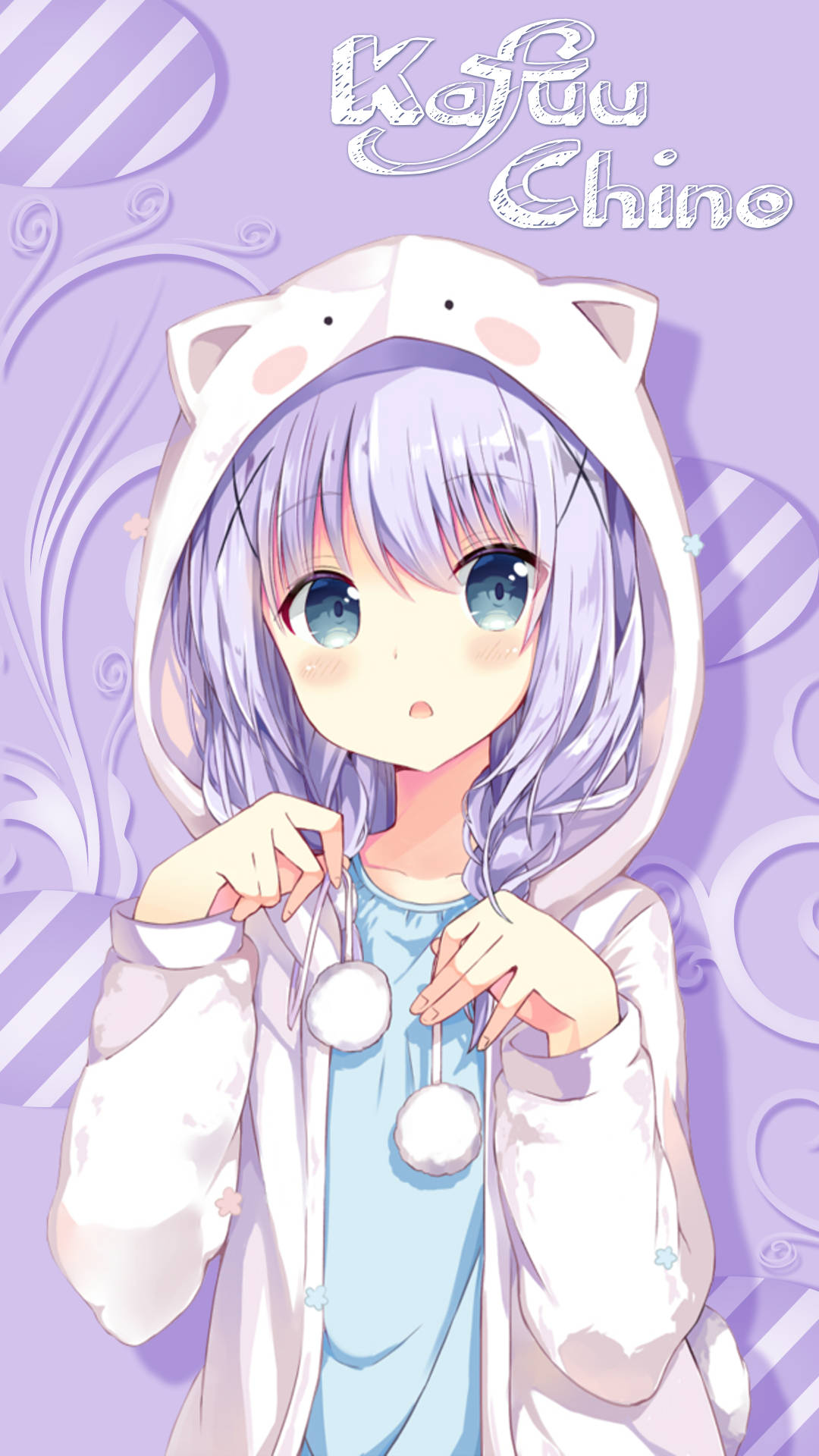 Kawaii аниме Кафу Чино в качулка заек Тапет