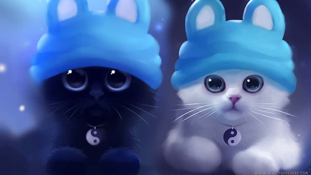Kawaii аниме котка със заешка шапка Тапет