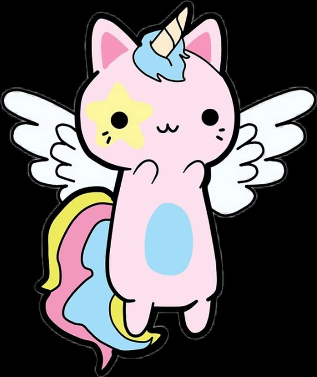 Kawaii Еднорог Котка с Крила Тапет