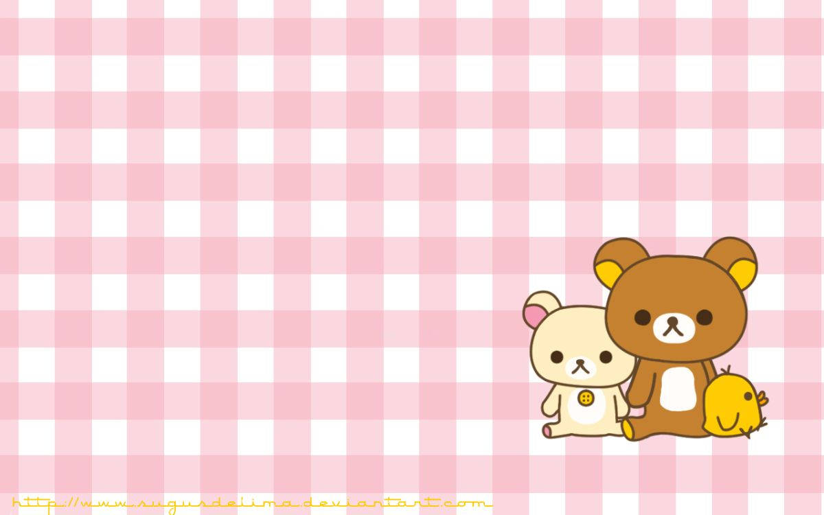 Kawaii розов кариран фон с Rilakkuma и приятели Тапет