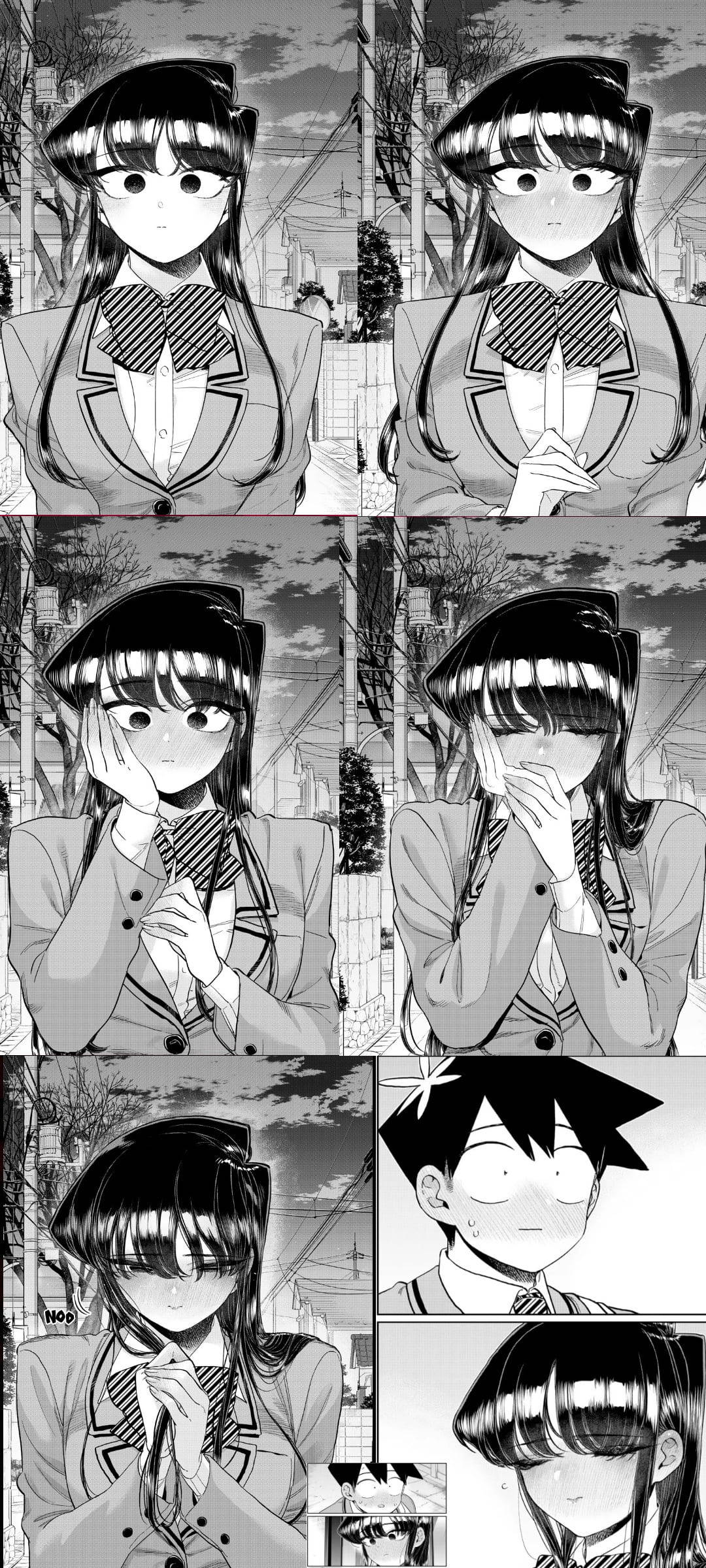 Komi San черно-бял японски манга панел Тапет