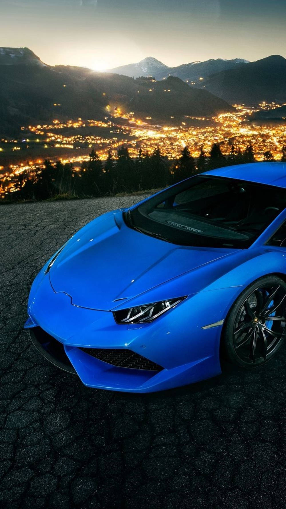 Lamborghini iPhone син естетичен градски изглед Тапет