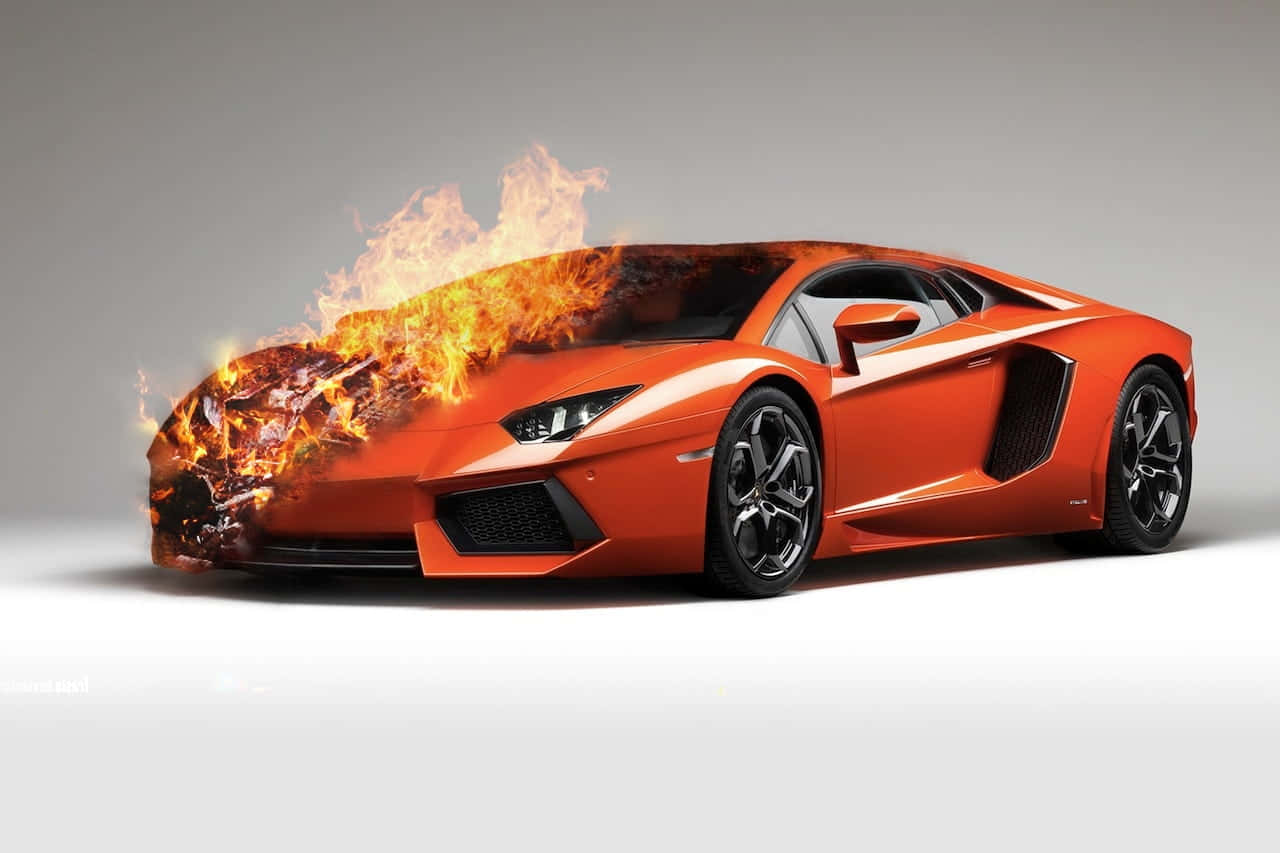 Оранжево Lamborghini в пламъци Тапет
