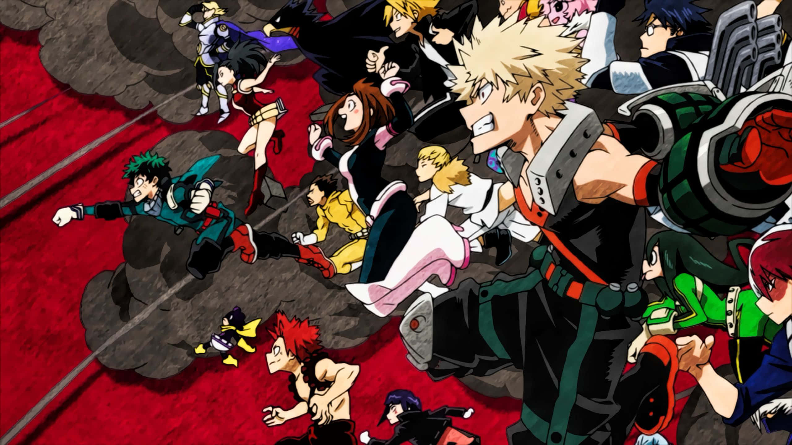 Laptop с герои от My Hero Academia, които бързат Тапет