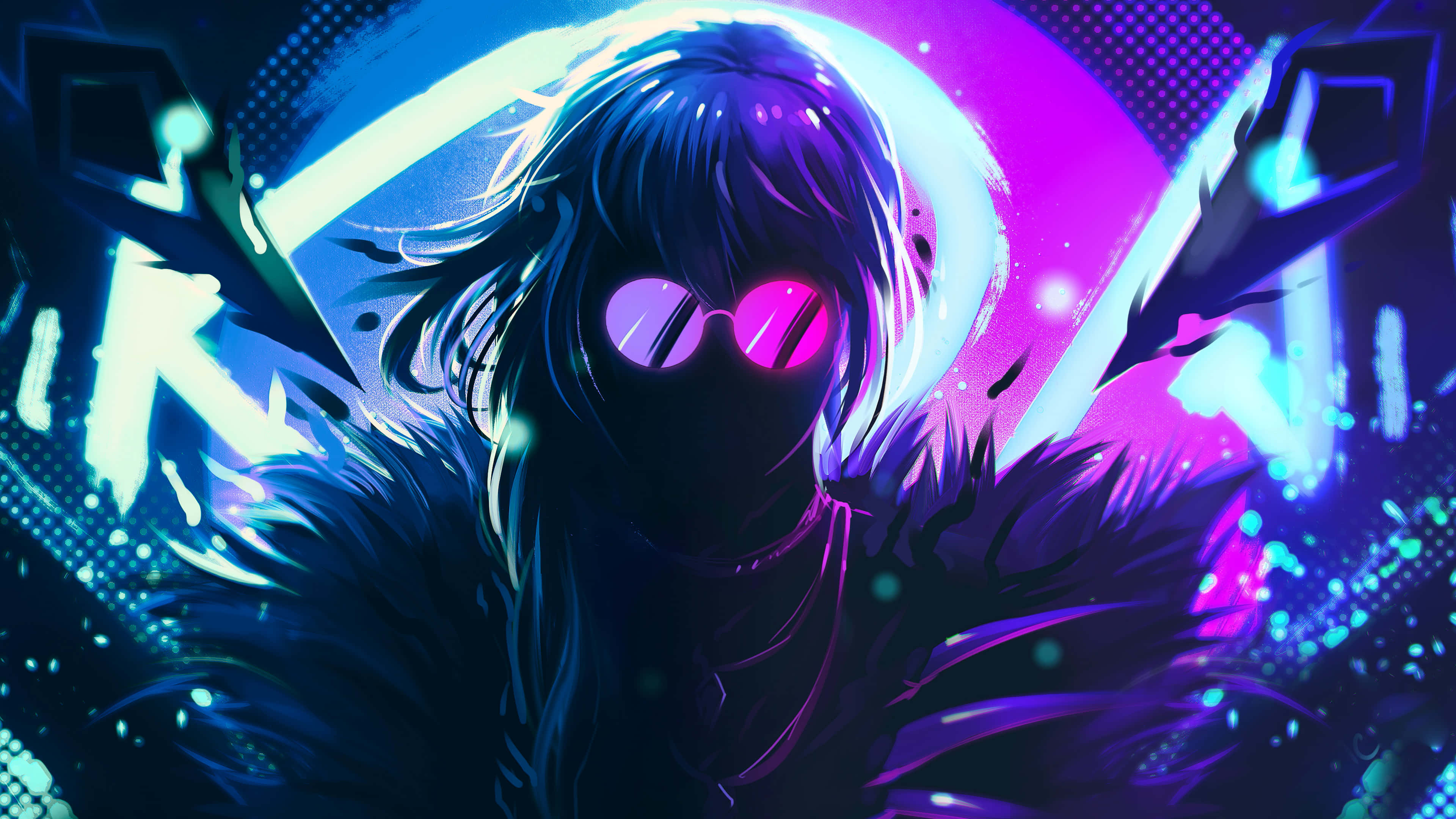 Готина неонова синя и лилава картина на Евелин от League of Legends Тапет