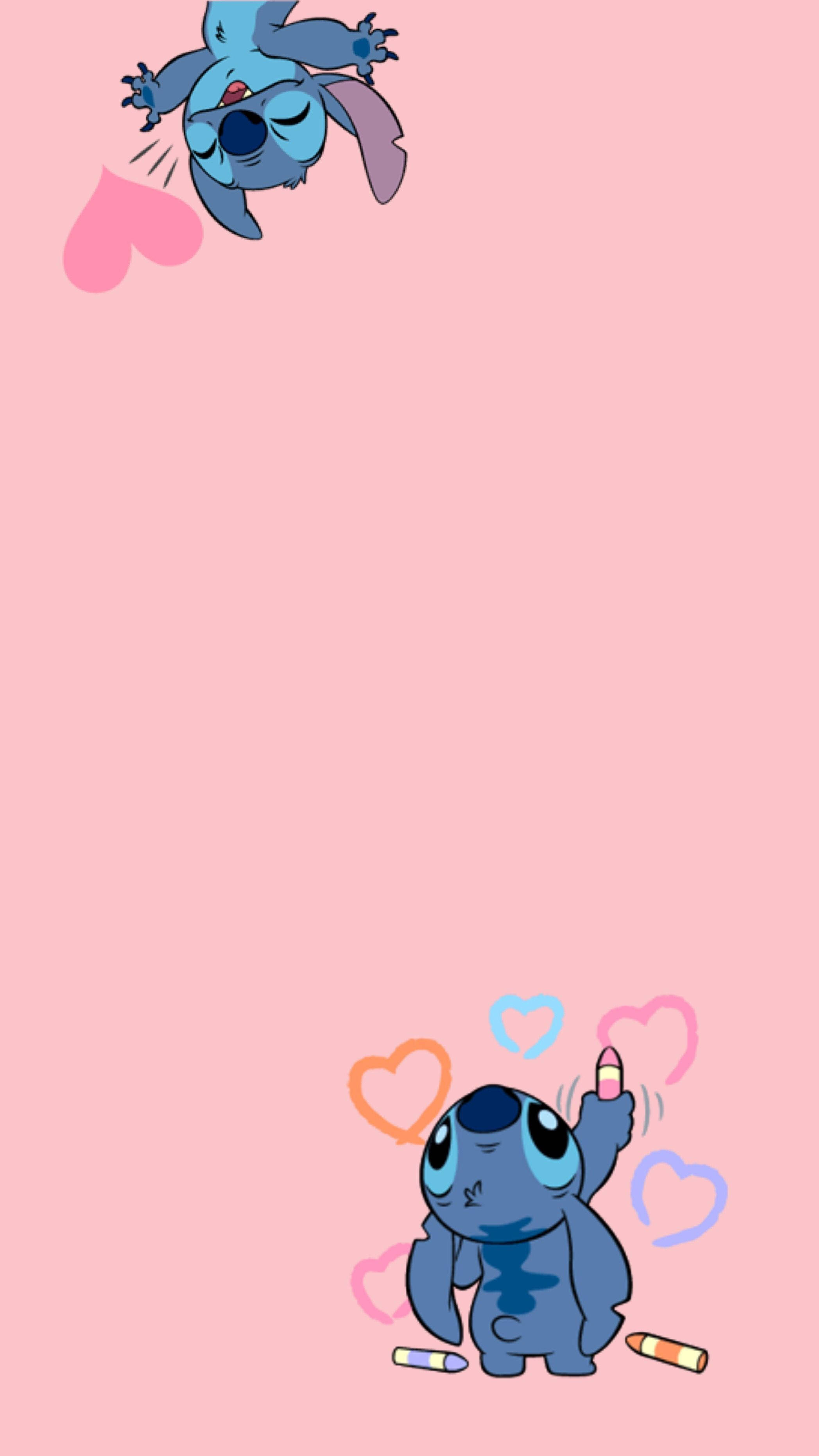 Розово Lilo и Stitch iPhone сърца Тапет