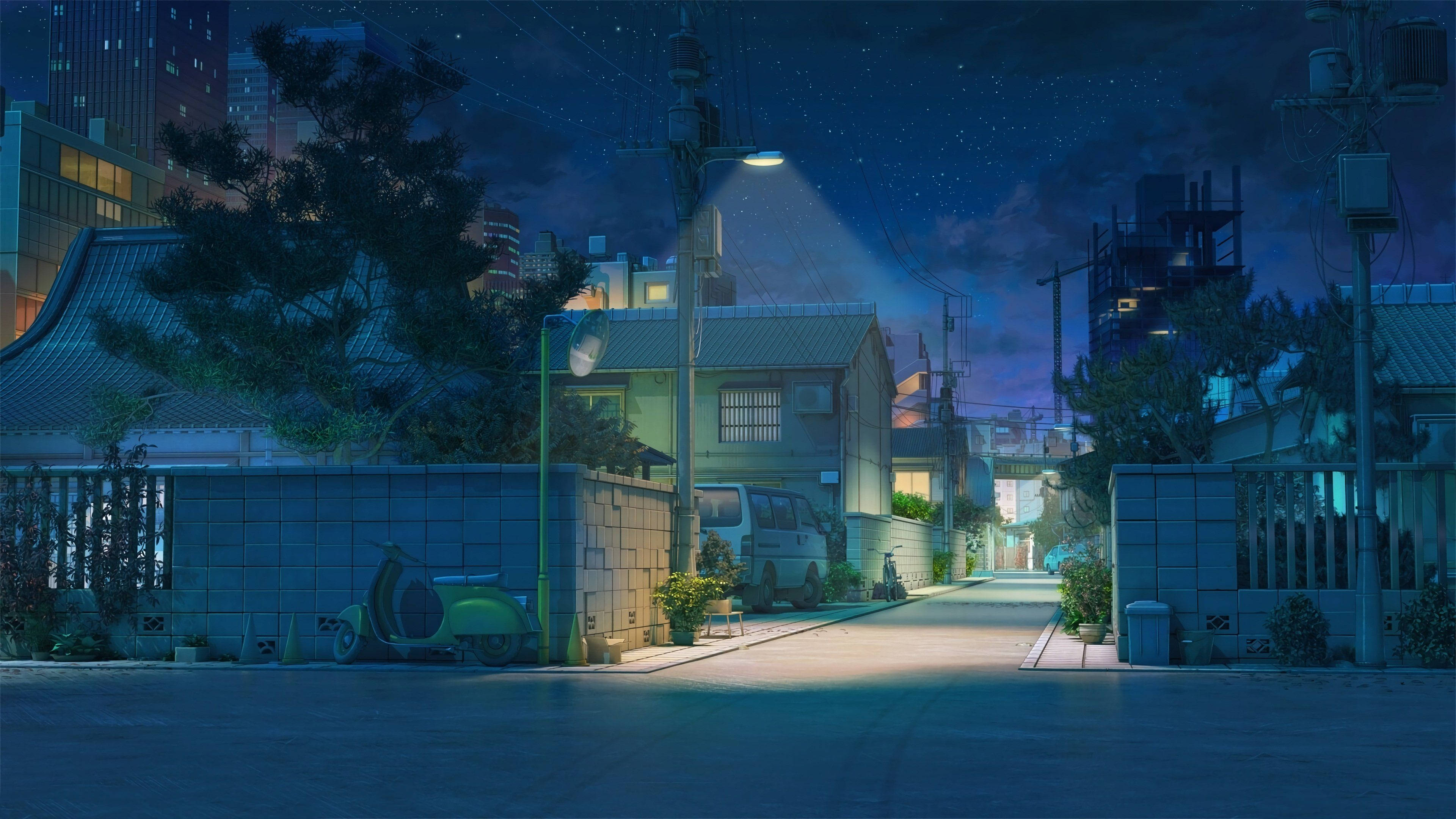Син аниме lofi уличен естетика Тапет
