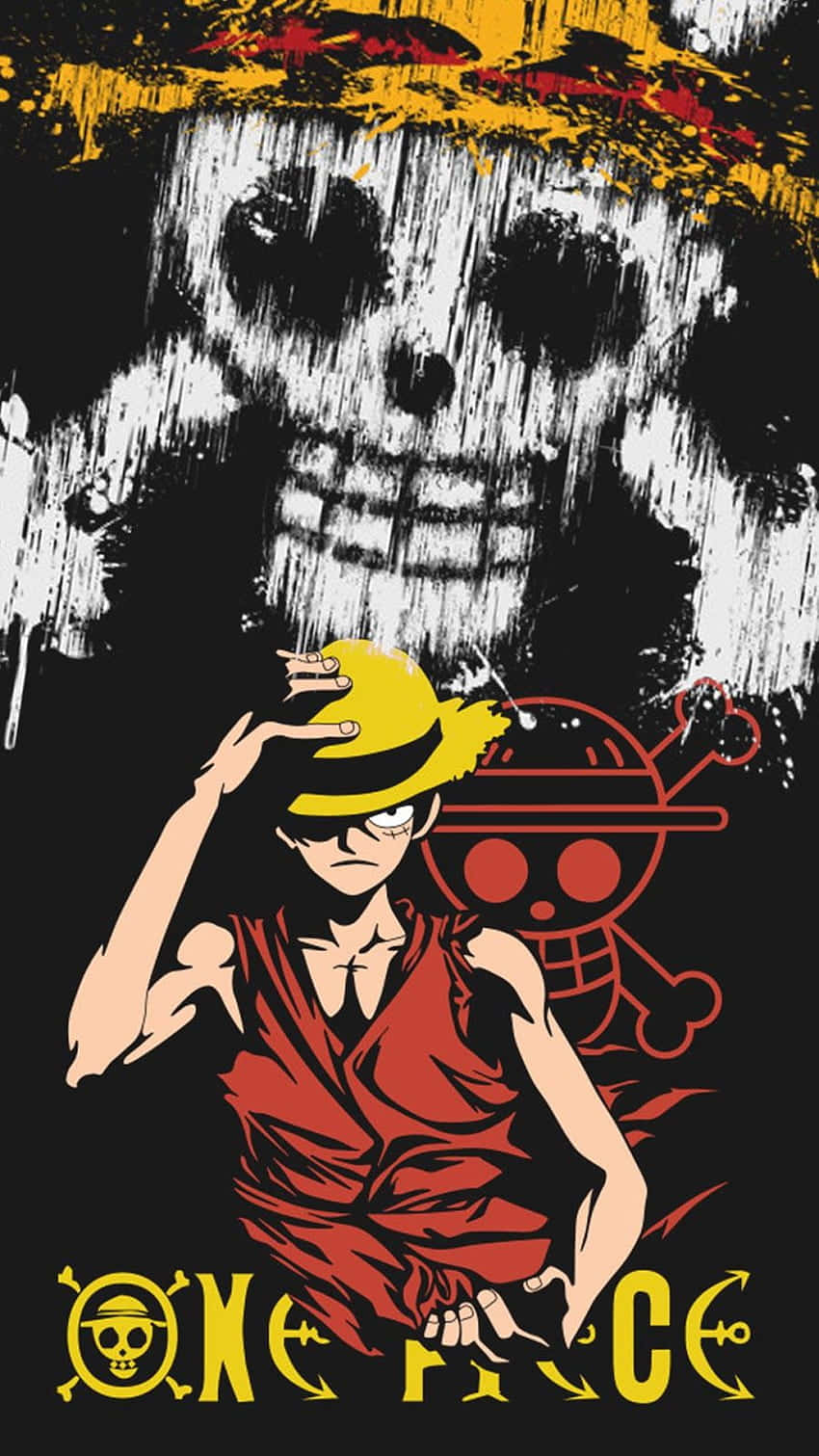Luffy и логото на пиратски череп от One Piece Тапет