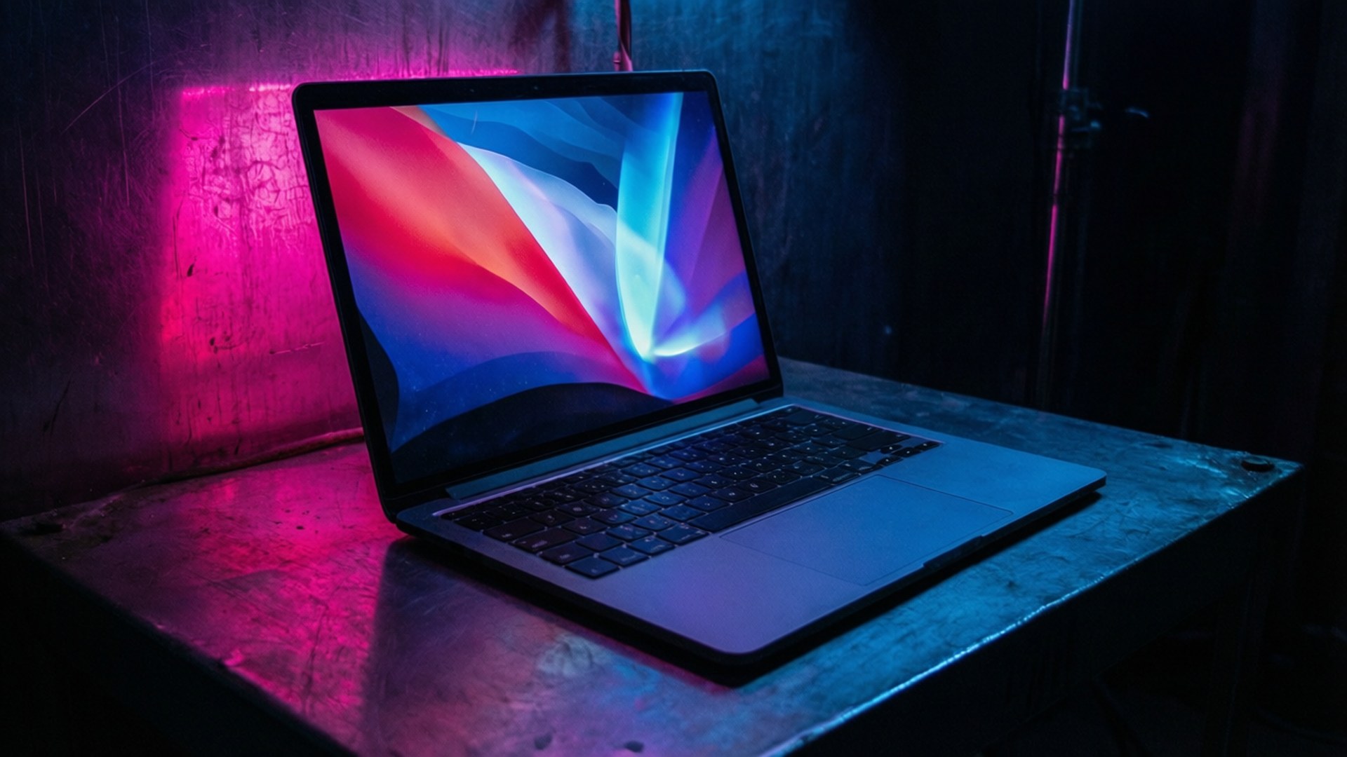 MacBook с неонови отражения Тапет