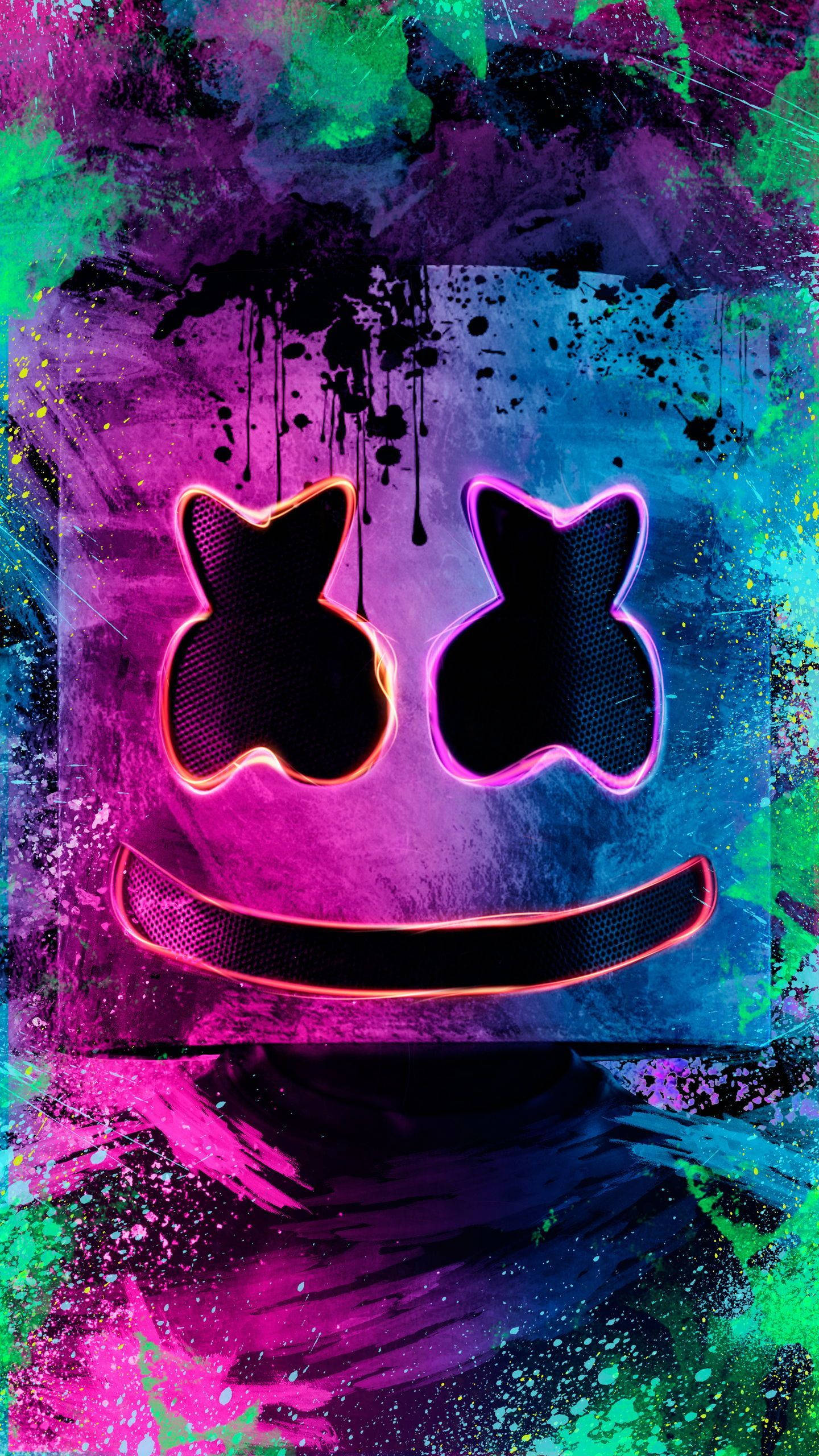 Лилав Зелен фон Marshmello HD iPhone Тапет