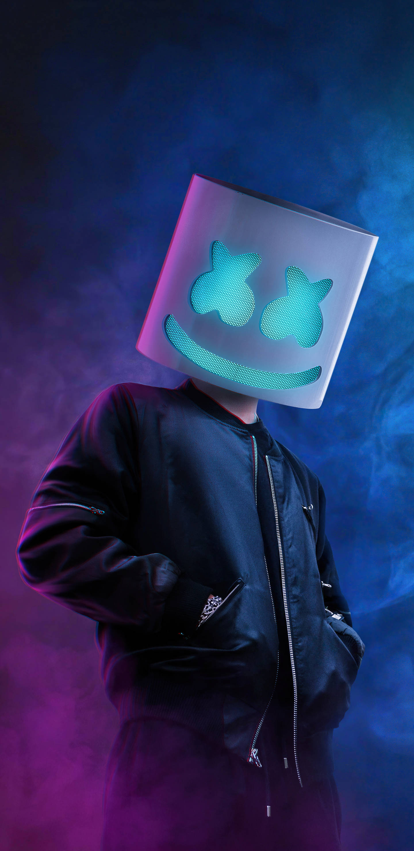 Marshmello на син фон HD за iPhone Тапет