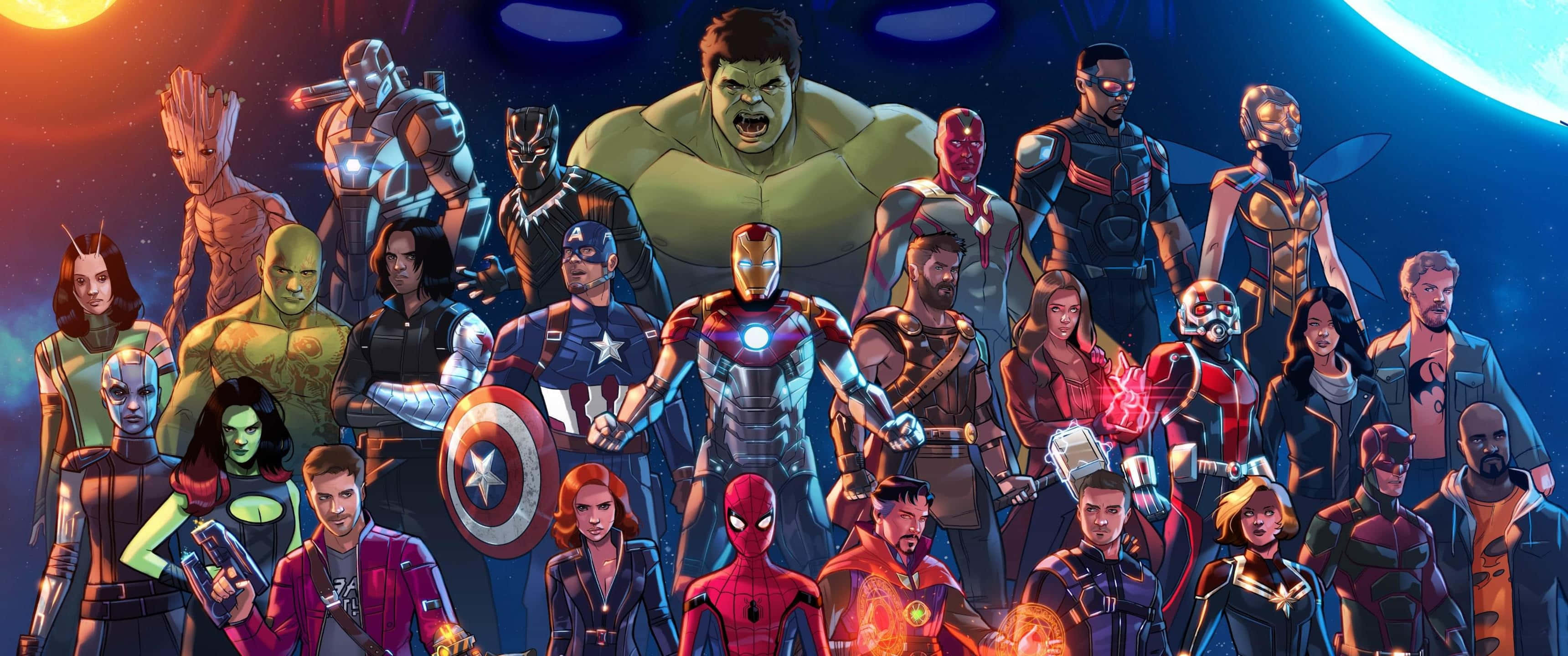 Marvel 3440 x 1440 Герои Карикатурно Изкуство Тапет