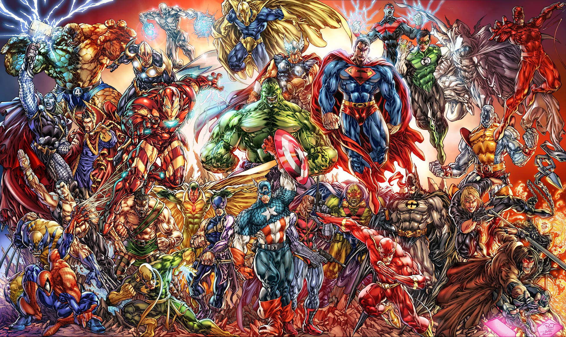Marvel Comics в ярки цветове и светеща рисунка.