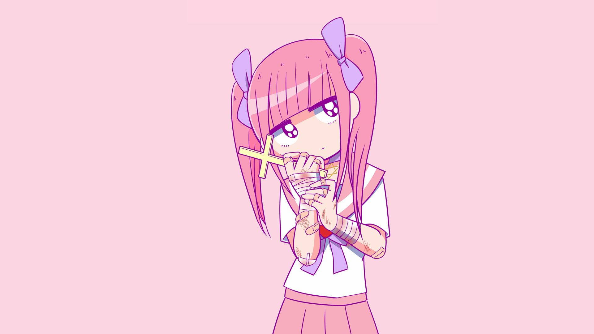 Розова аниме естетика Menhera-Chan Тапет