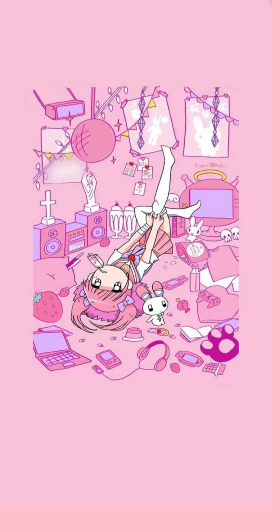 Естетично розово кавай Menhera-chan Тапет