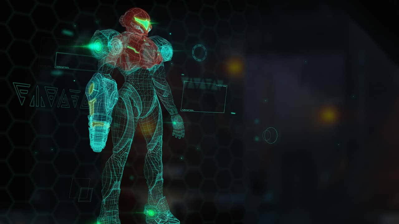 Metroid Dread Самус Аран неоново синь Тапет