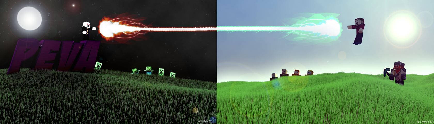 Слети огнени топки над свят на Minecraft Тапет