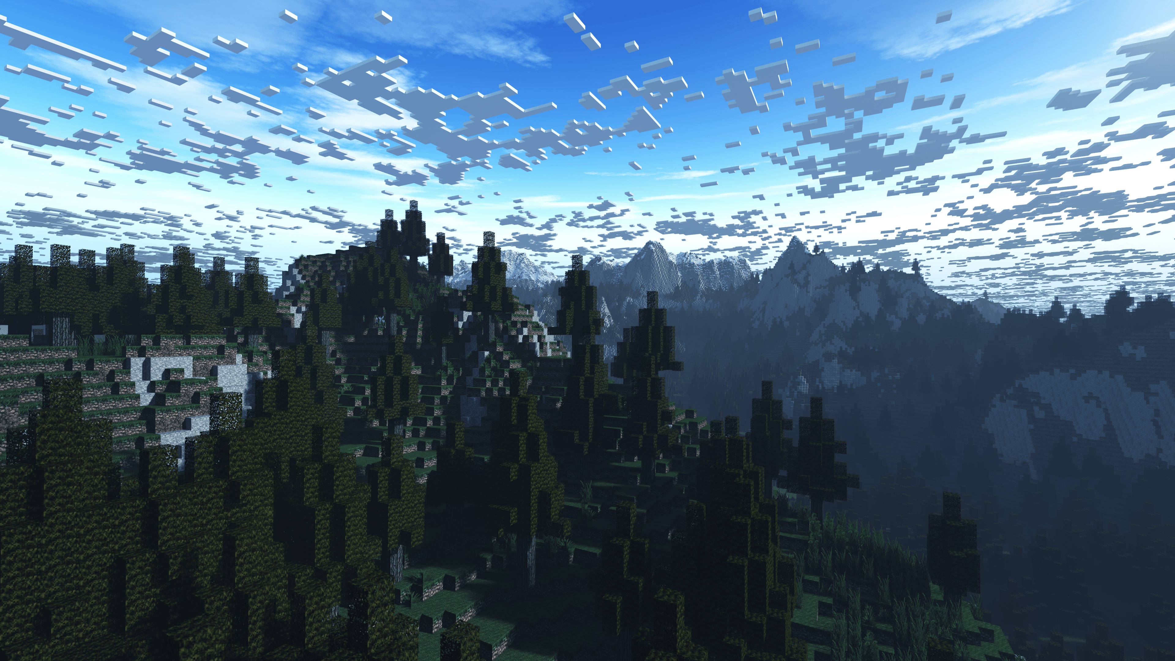 Завладяващ хоризонт на Minecraft: Облаци над гора Тапет