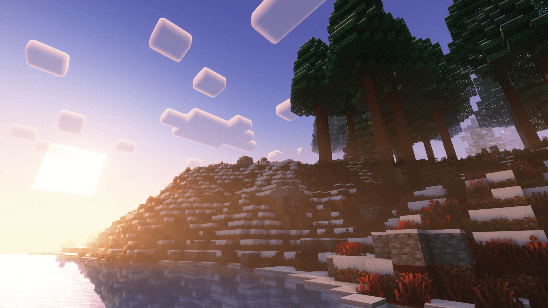Зимен залез в Minecraft до горичка Тапет