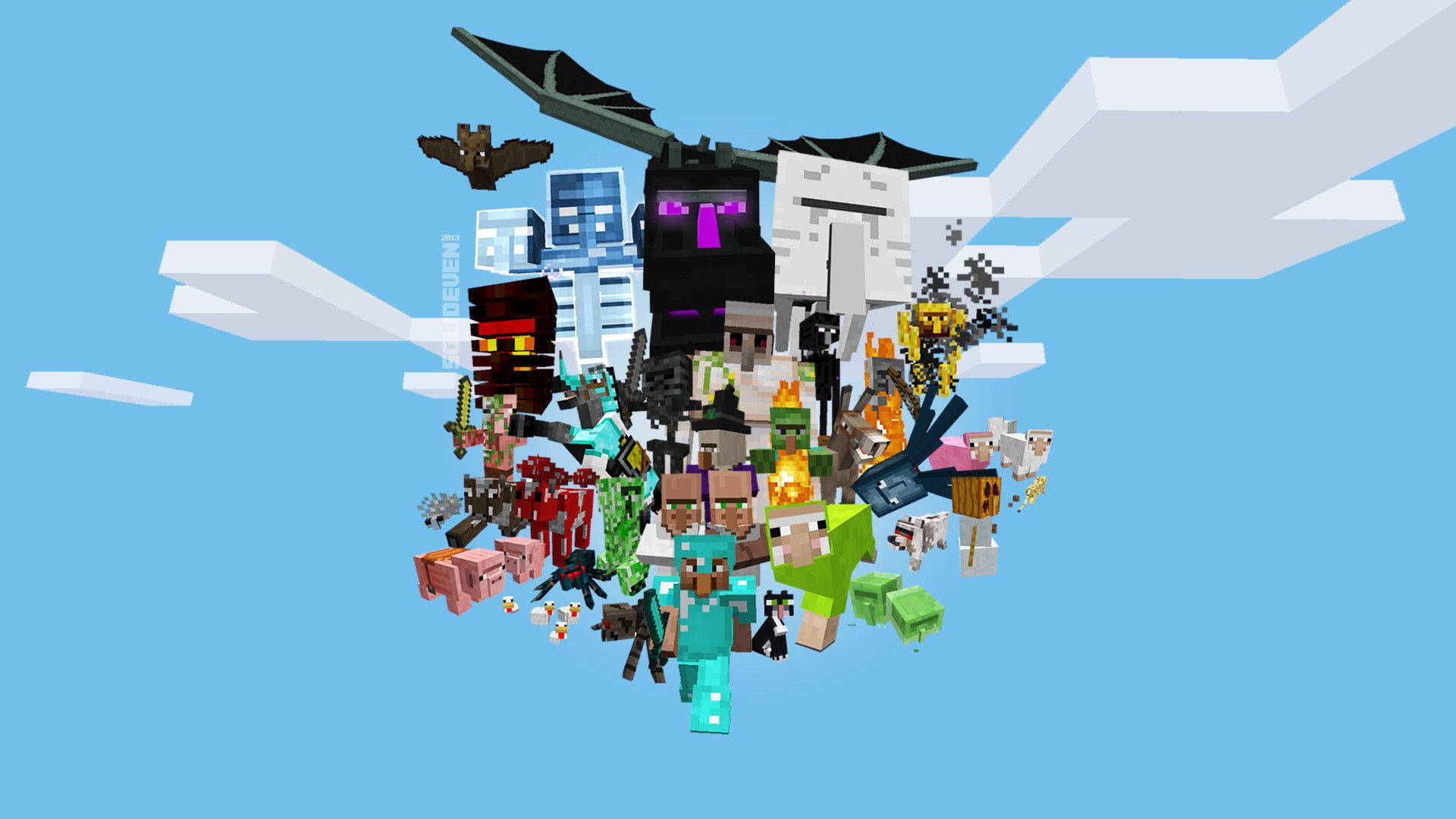 Менажерия от същества в пладнешките небеса на Minecraft Тапет