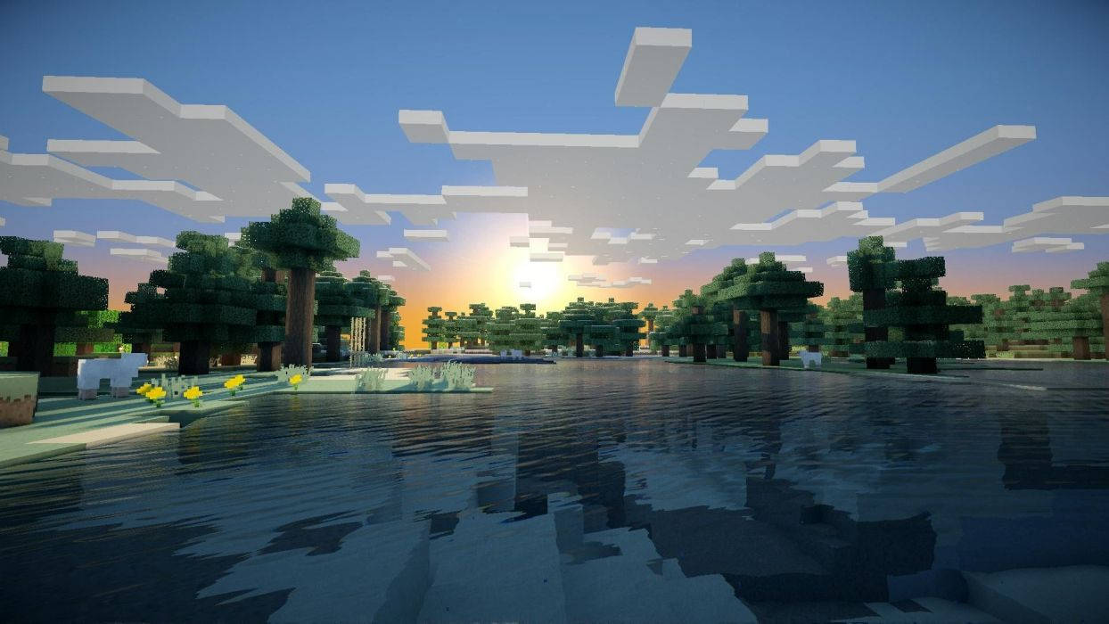 Красив изглед на облачен изгрев в Minecraft Тапет