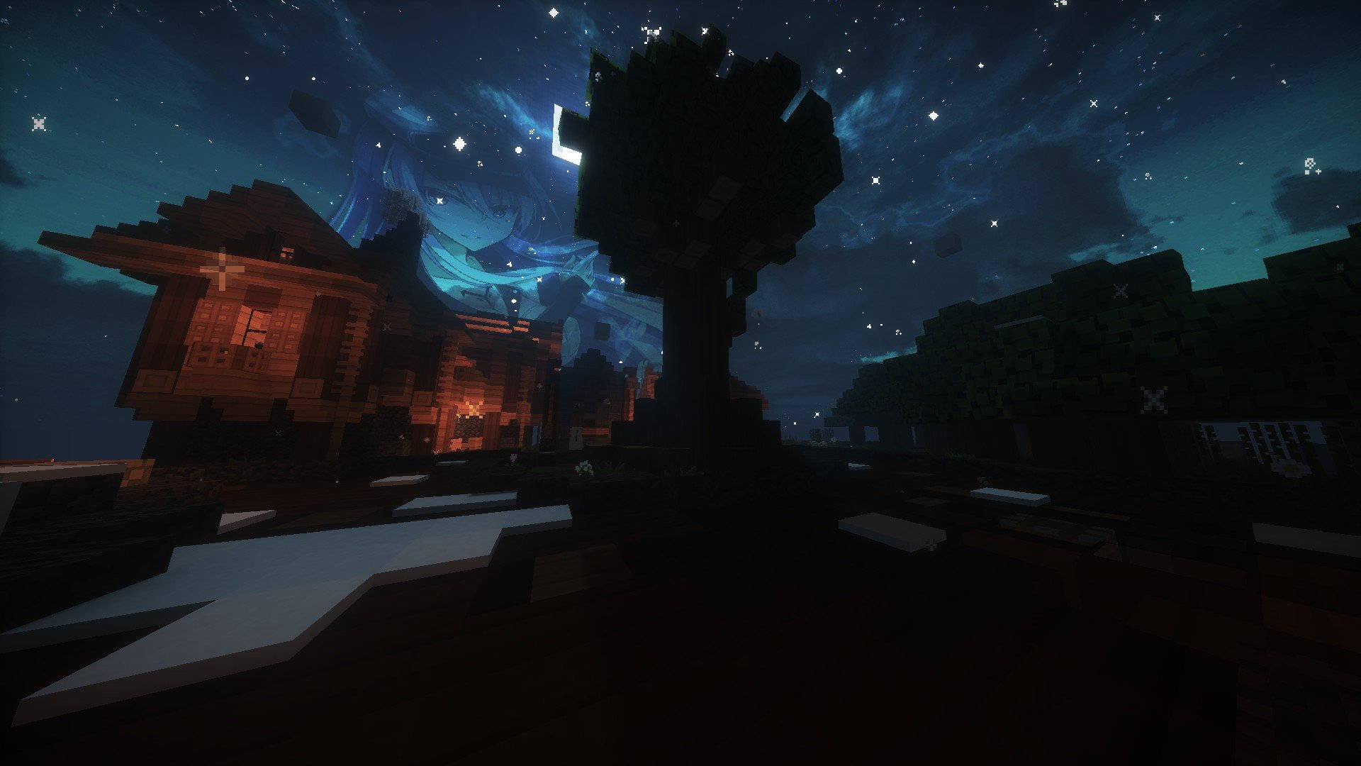 Естетично нощно небе в Minecraft Тапет