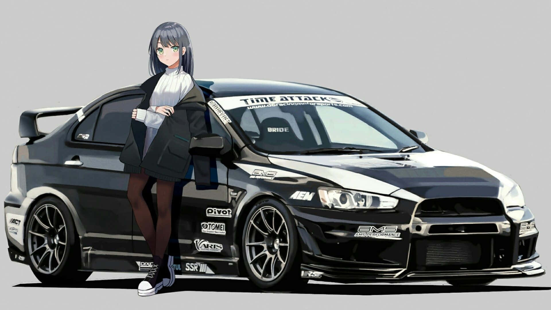 Mitsubishi Lancer Evolution JDM аниме момиче Тапет