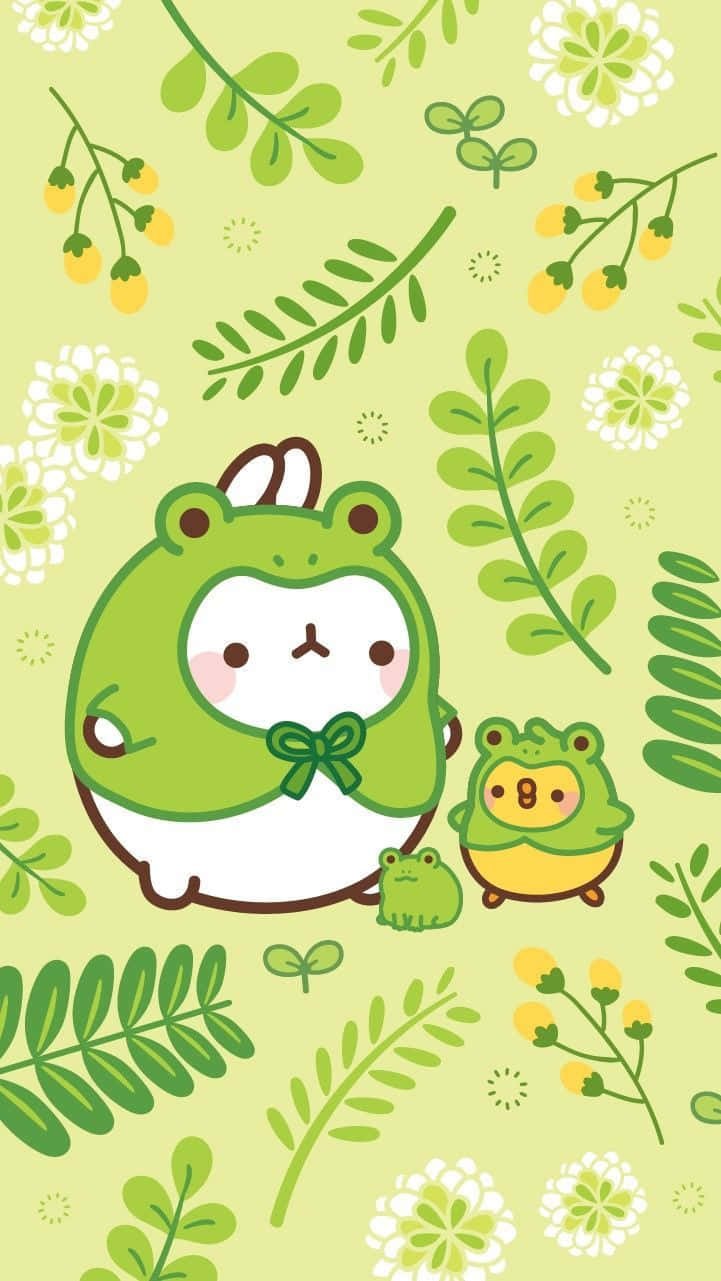 Сладки зелени кавай Molang и Piu Piu Тапет
