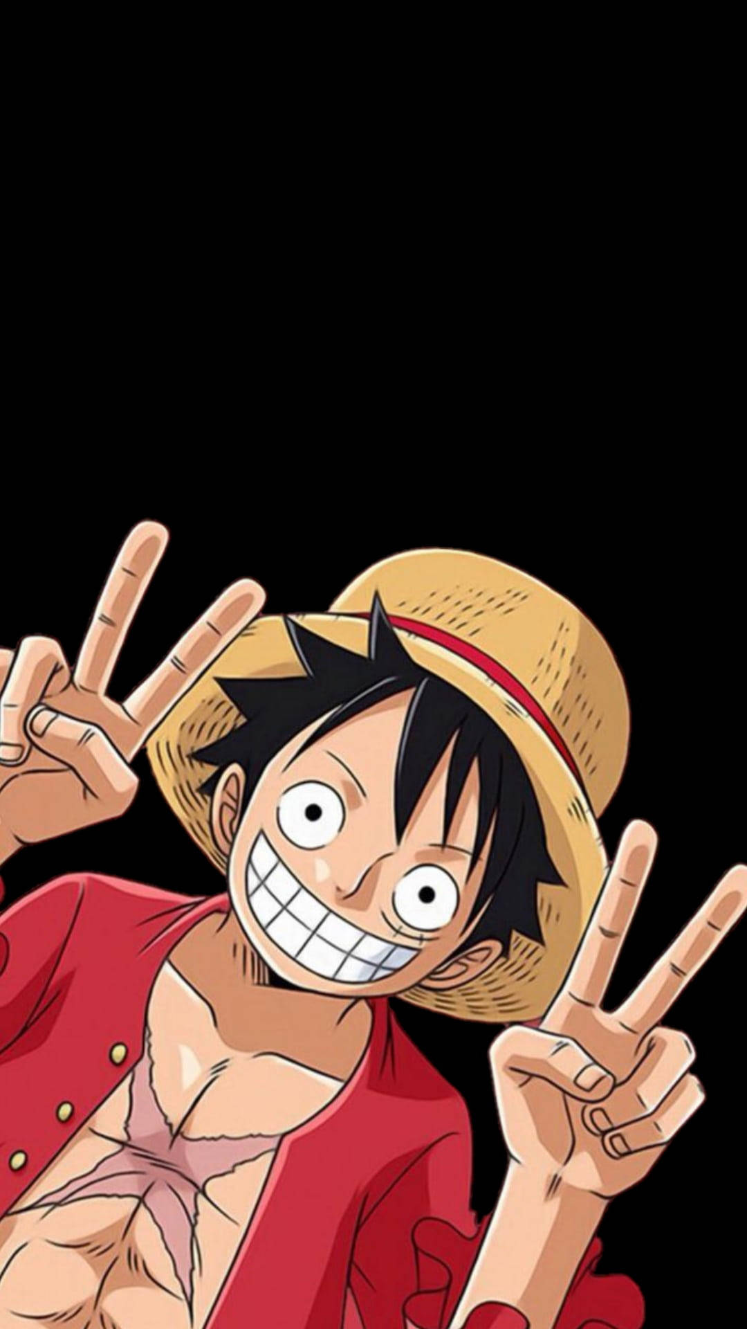 Monkey D. Luffy усмивка и знаци за мир Тапет