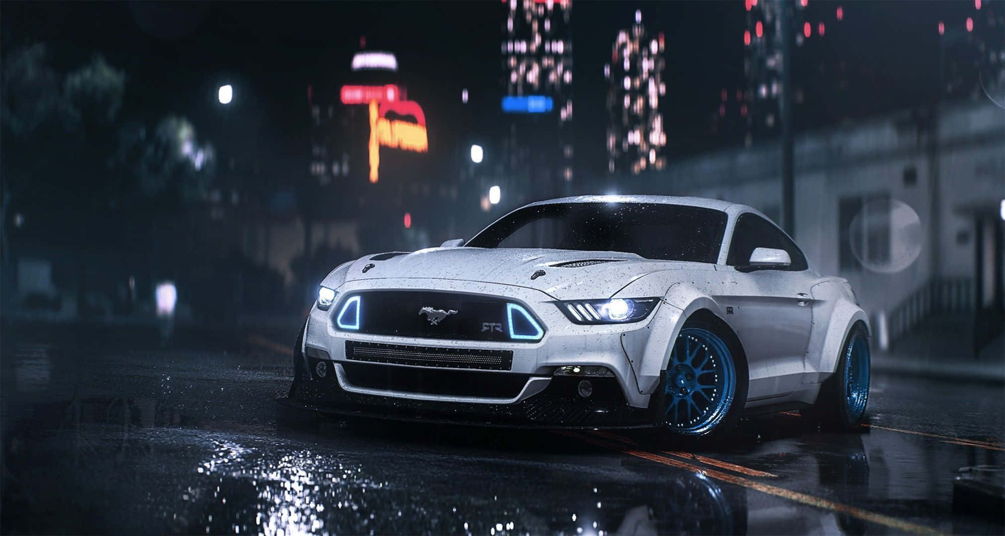 Готина бяла кола Mustang Тапет
