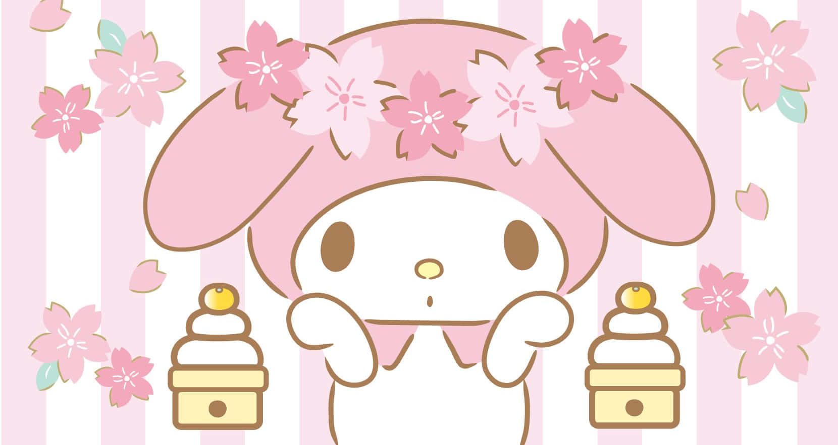 My Melody десктоп с торти и розови цветя Тапет
