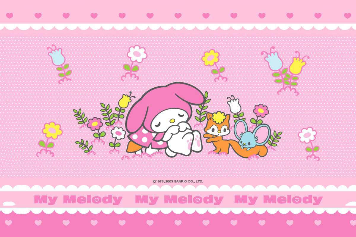 Спящата My Melody на десктоп с цветя Тапет