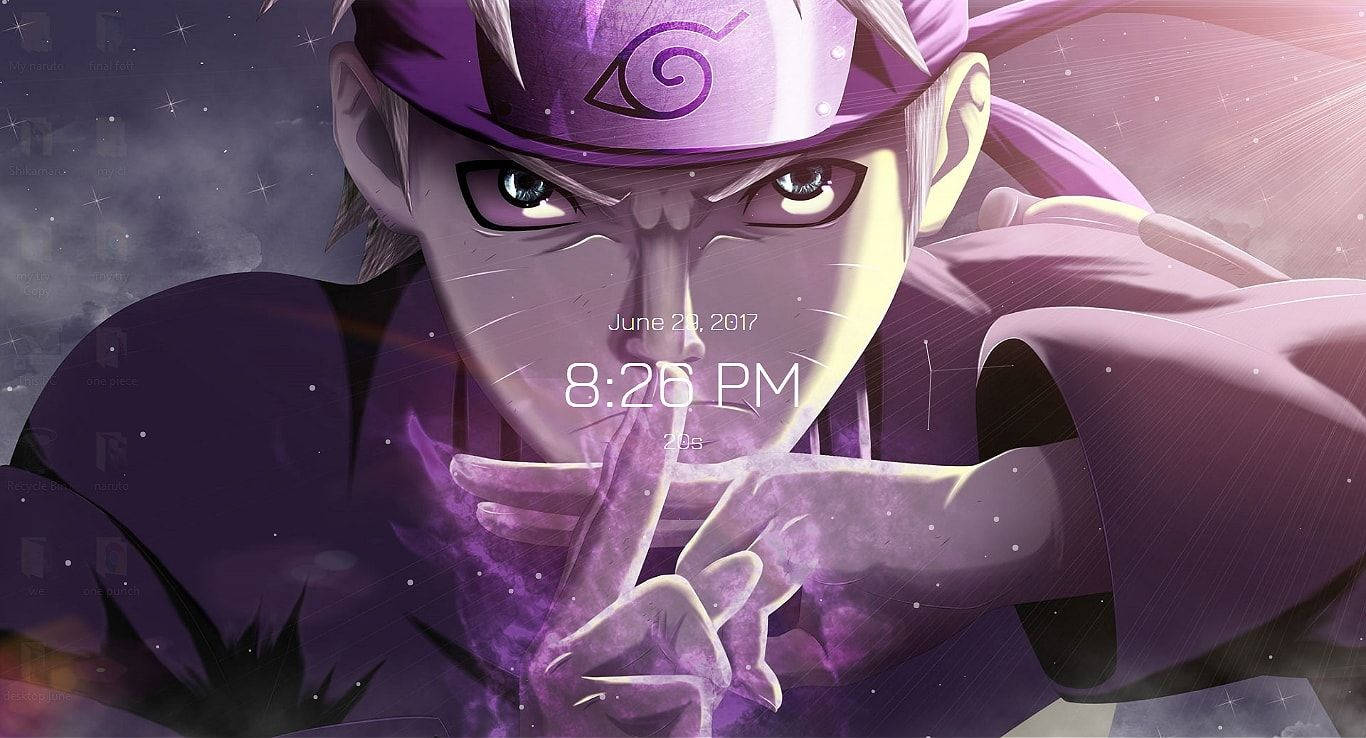 Naruto жив тапет с дигитален часовник в лилаво Тапет