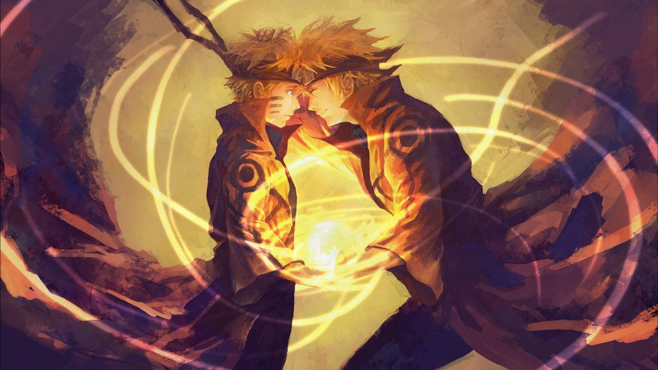Naruto докосва челото на Боруто Тапет