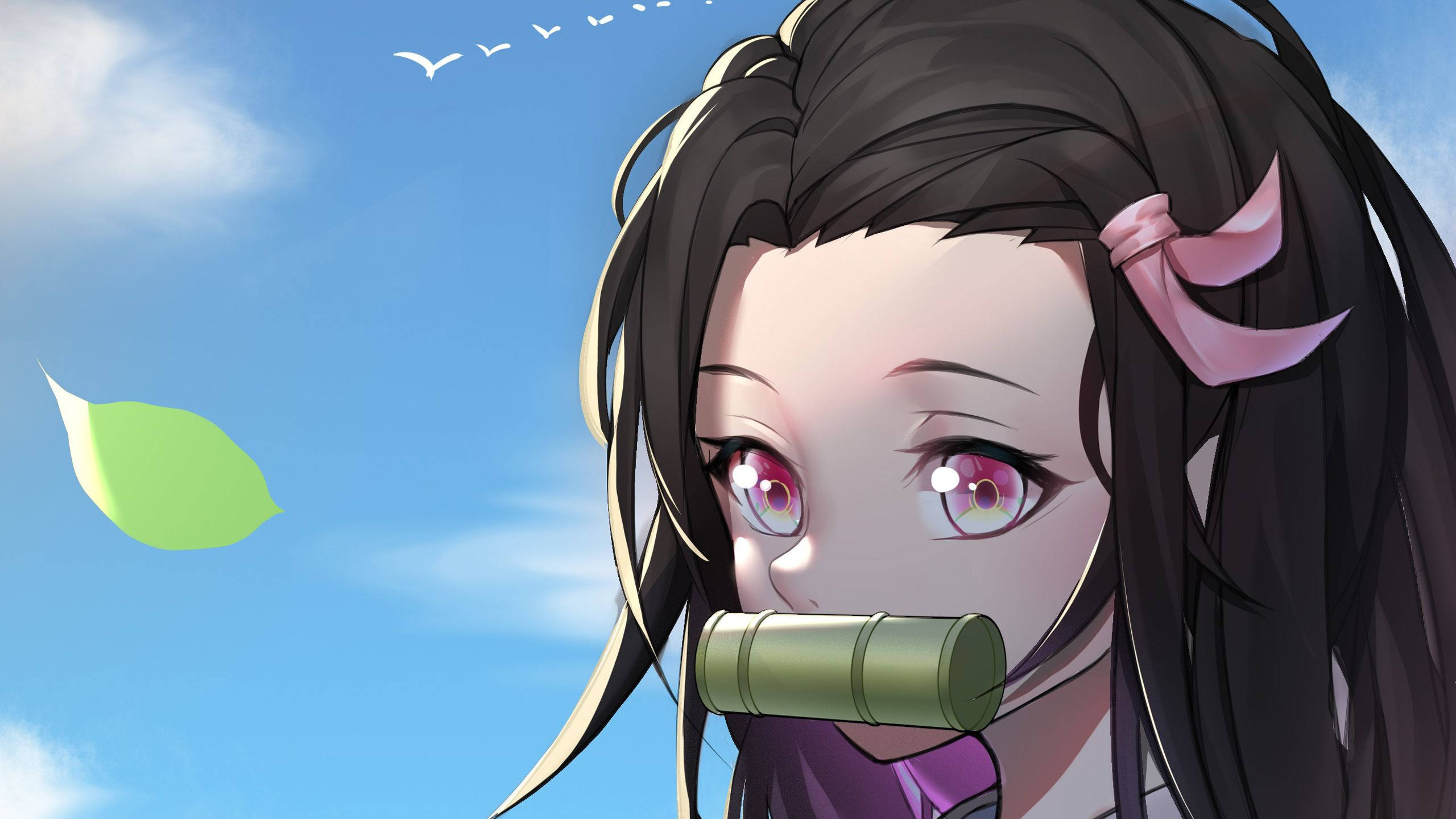 Nezuko от Demon Slayer сладък близък кадър Тапет