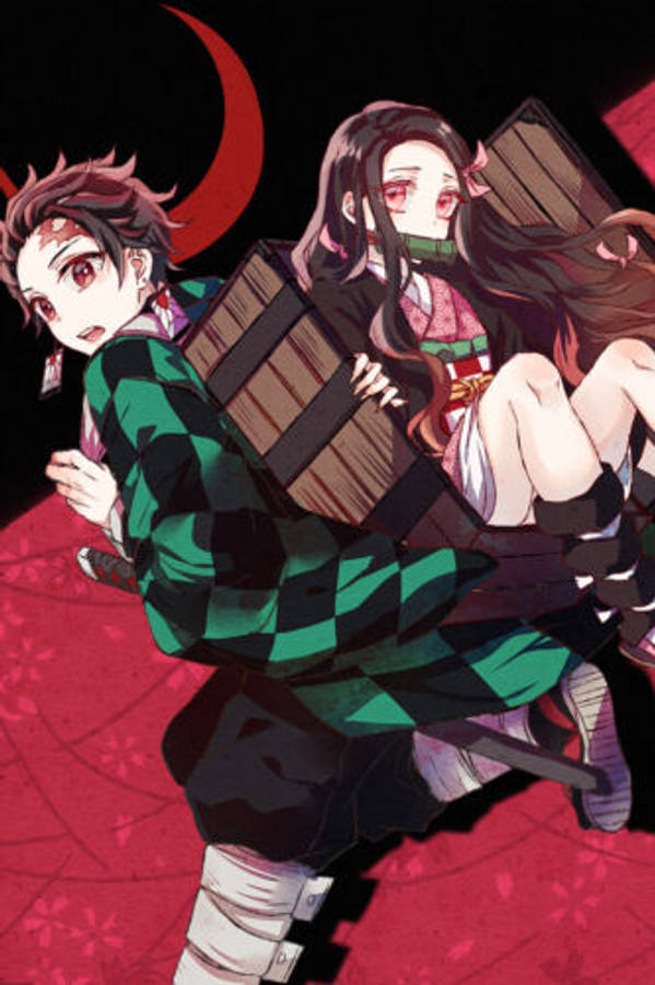 Nezuko ot Demon Slayer s brat си Tanjiro Тапет