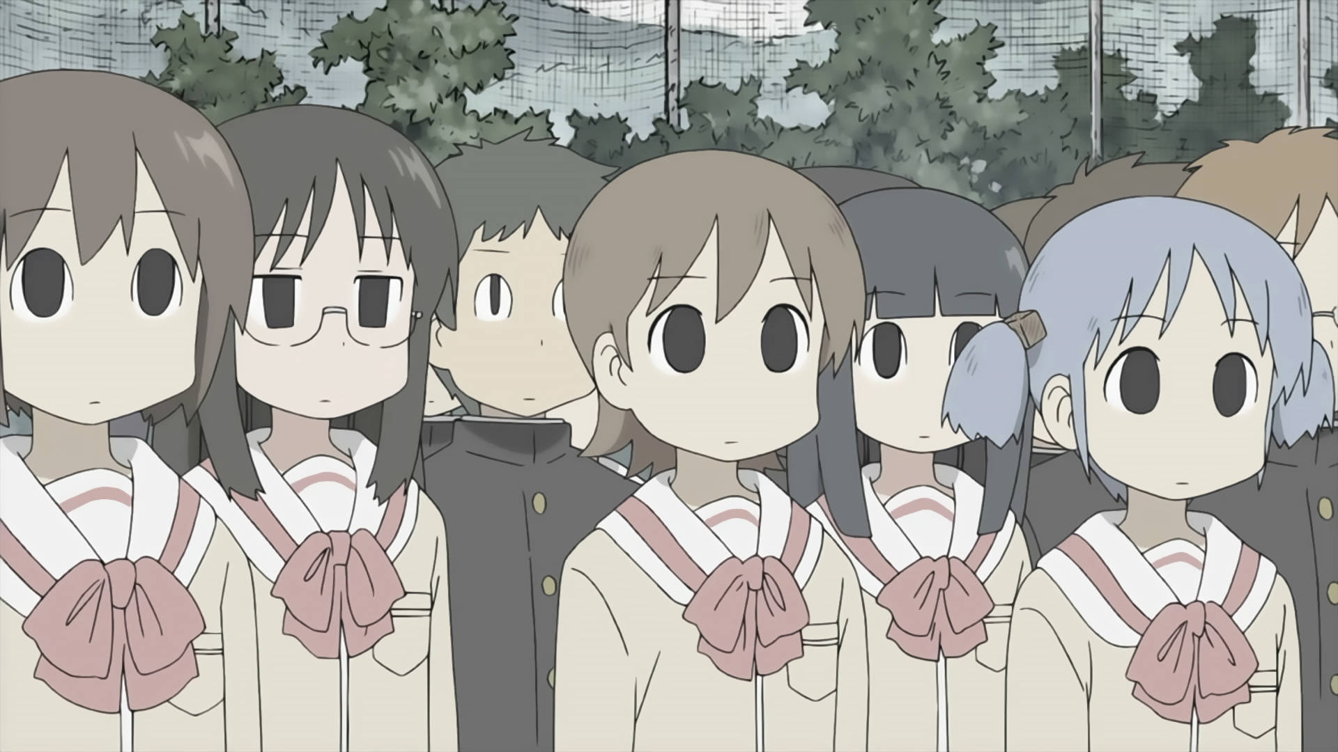 Ученици от Nichijou в приглушени цветове Тапет