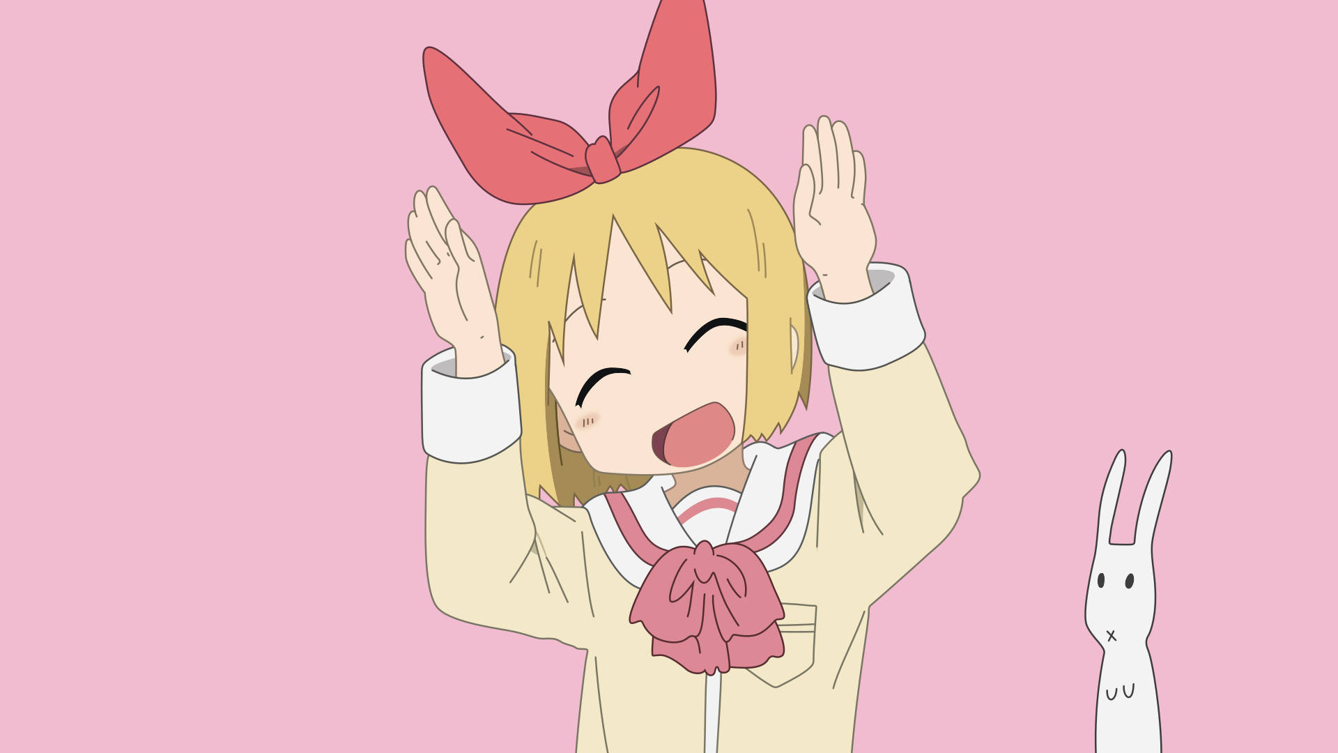 Nichijou Щастлива Харуна със заек Тапет
