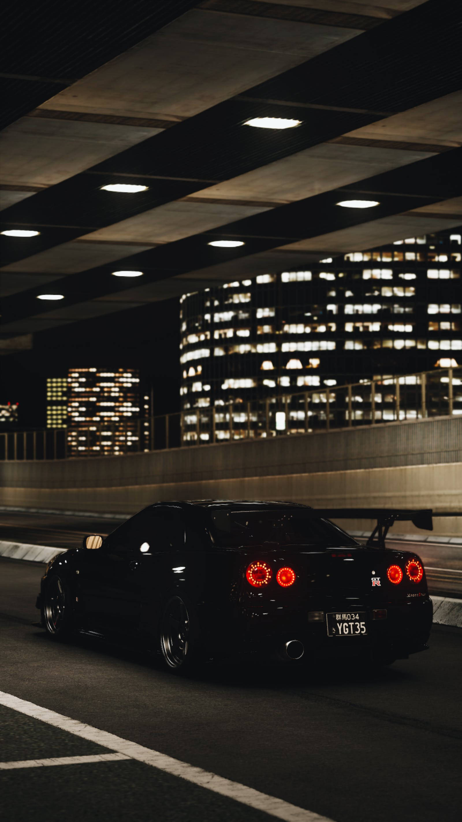 Светлини и черен Nissan GT R 4K Тапет